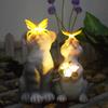 Cat Statue Solar Light, Outdoor Kitten Bunny Butterfly Sculpture Garden Light, Waterproof Solar Resin Animal Light for Pathway Yard Patio