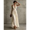 2026 French Vacation Style Halter Neck Pleated Long Dress Elegant Slim Fit Party Women