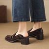 Krazing Pot Microfiber Round Toe Chunky Heels Spring Shoes Big Size 43 Street Wear Women Deep Mouth Vintage Pumps