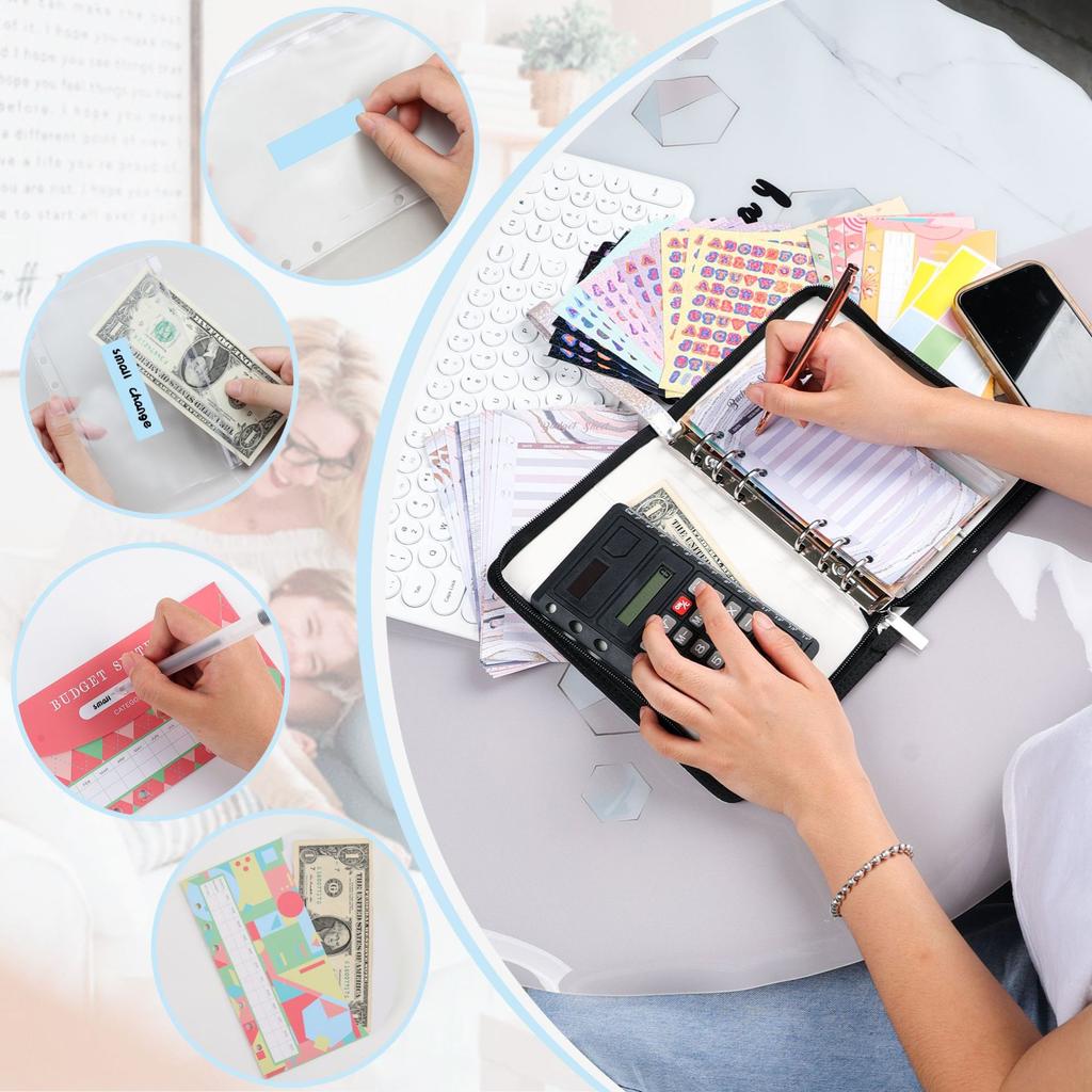 A6 Glitter Hand Zip Tasche Loseblatt-Binder Notizbuch mit 12 Stück Umschlag Tasche Notizbuch Planer Büro Schreibwaren