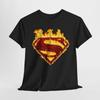 Superman LOGO Symbol On Fire T Shirt, Man of Steel Tee DC Superhero Movie Shirt