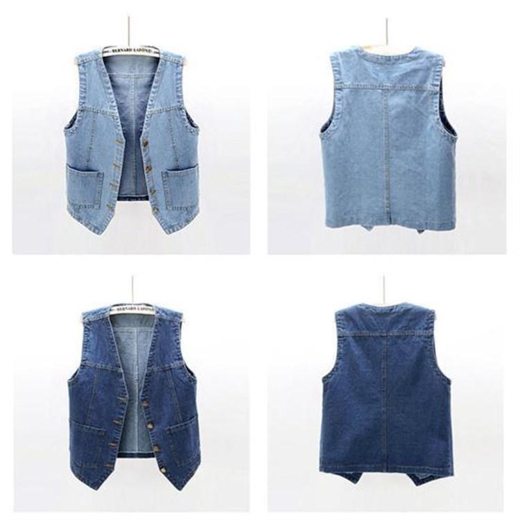 Plus Size Women Denim Waistcoat Vest Front Button Vintage V Neck Sleeveless Female Autumn Outerwear Cardigan Tops