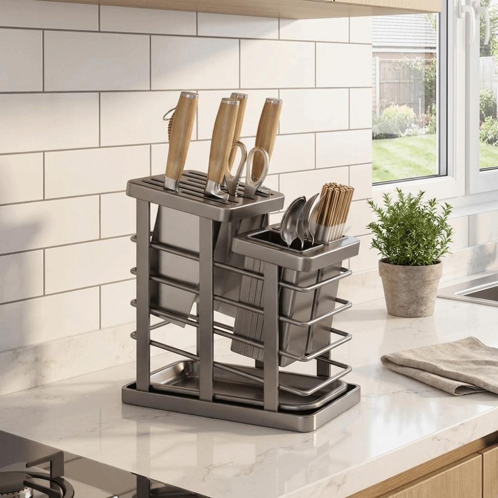 Support de découpe de comptoir peu encombrant Tube à baguettes en acier au carbone Support de couverts moderne Restaurant