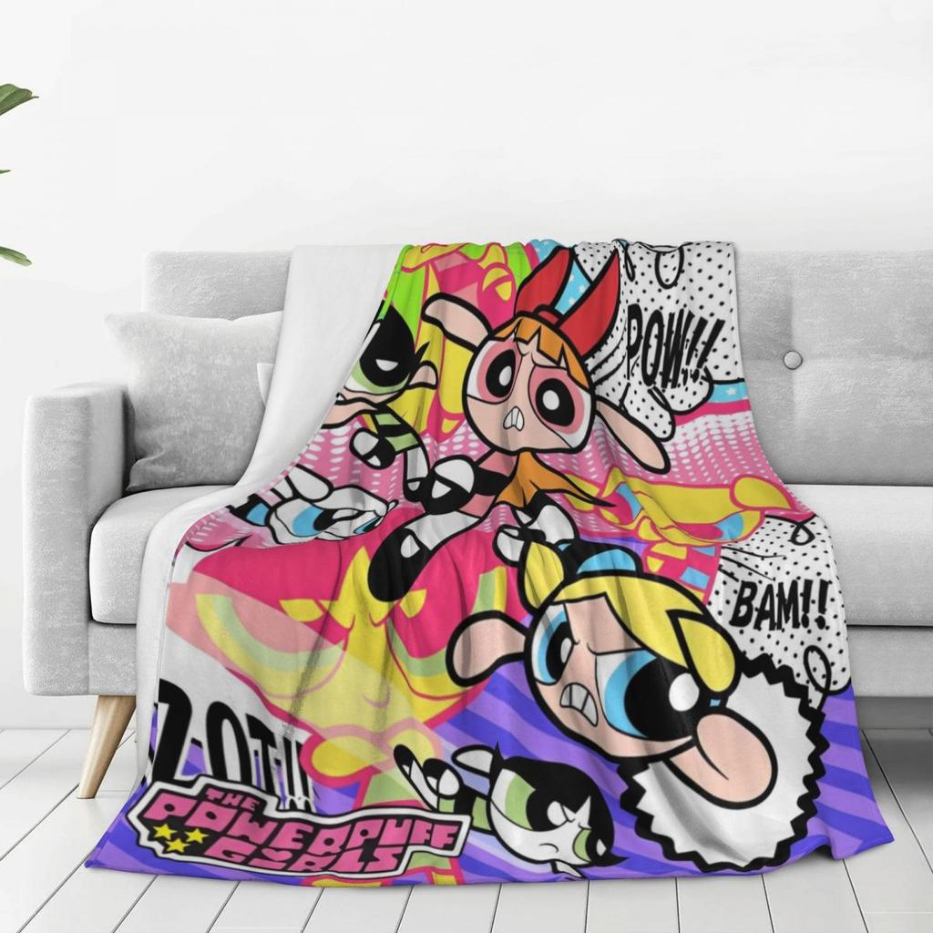 The Powerpuff Girls Flannel Blankets Soft Warm Bedding Throws for Couch Chair Decorative Funny Bedspread Sofa Bed Cover