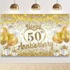 One 2D Flat Polyester 50th Anniversary Wedding Backdrop and Gold Banner, Wishing You a Happy 50th Anniversary, Wsj