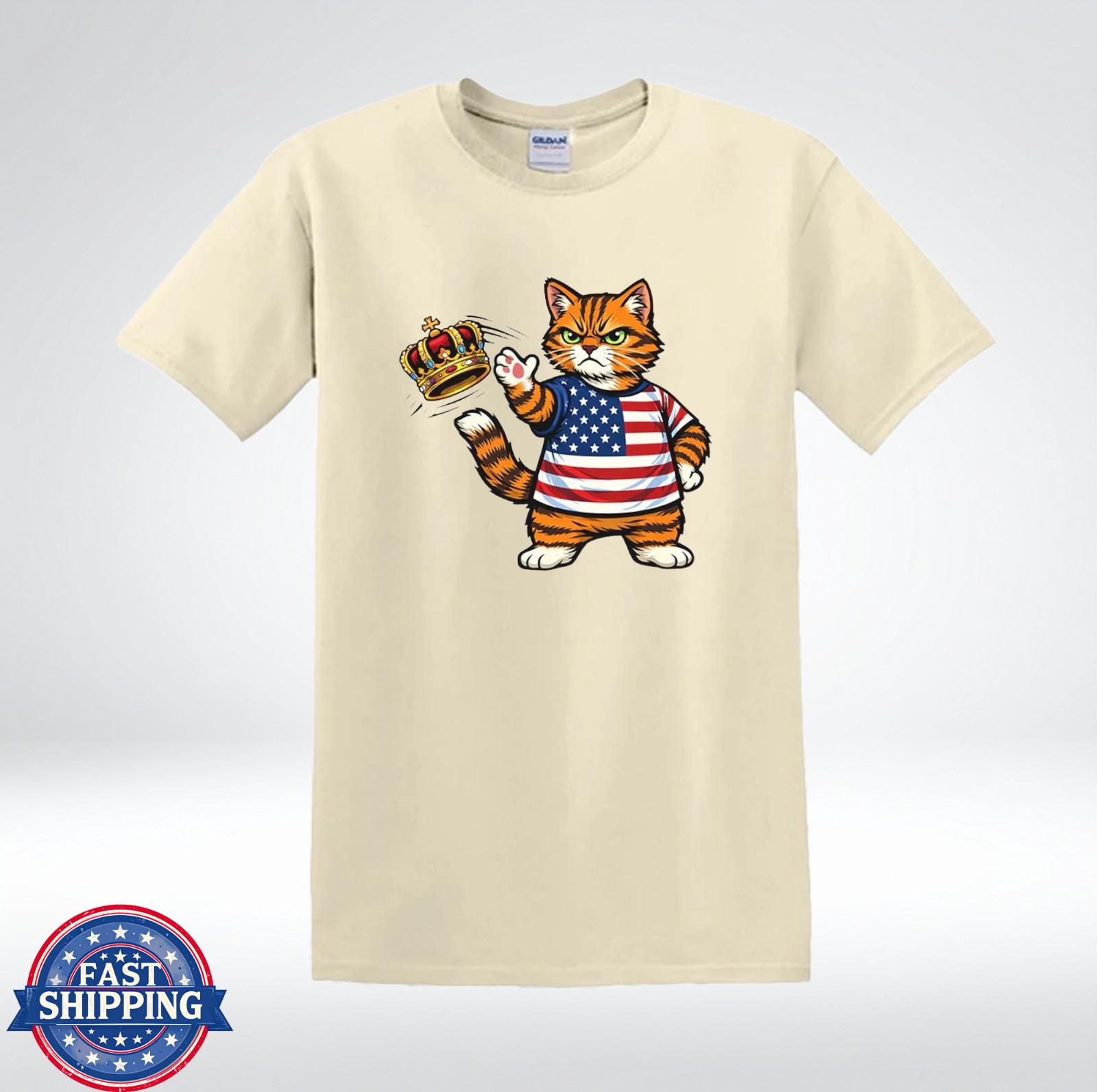 No King Funny Cat USA Flag Patriotic American Independence Humor T-Shirt S