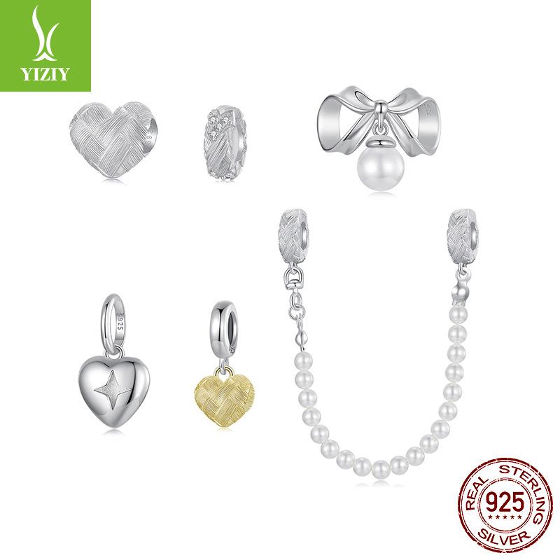 Combinaison de Perles en Argent Sterling 925 DIY Accessoires de Bracelet Perlé Perles Libres Simples et Polyvalentes