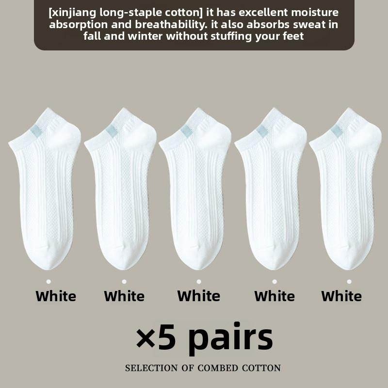 5 Pairs of Women's Spring and Summer Thin All Match Pure Color Sweat Absorbing Antibacterial Breathable Socks