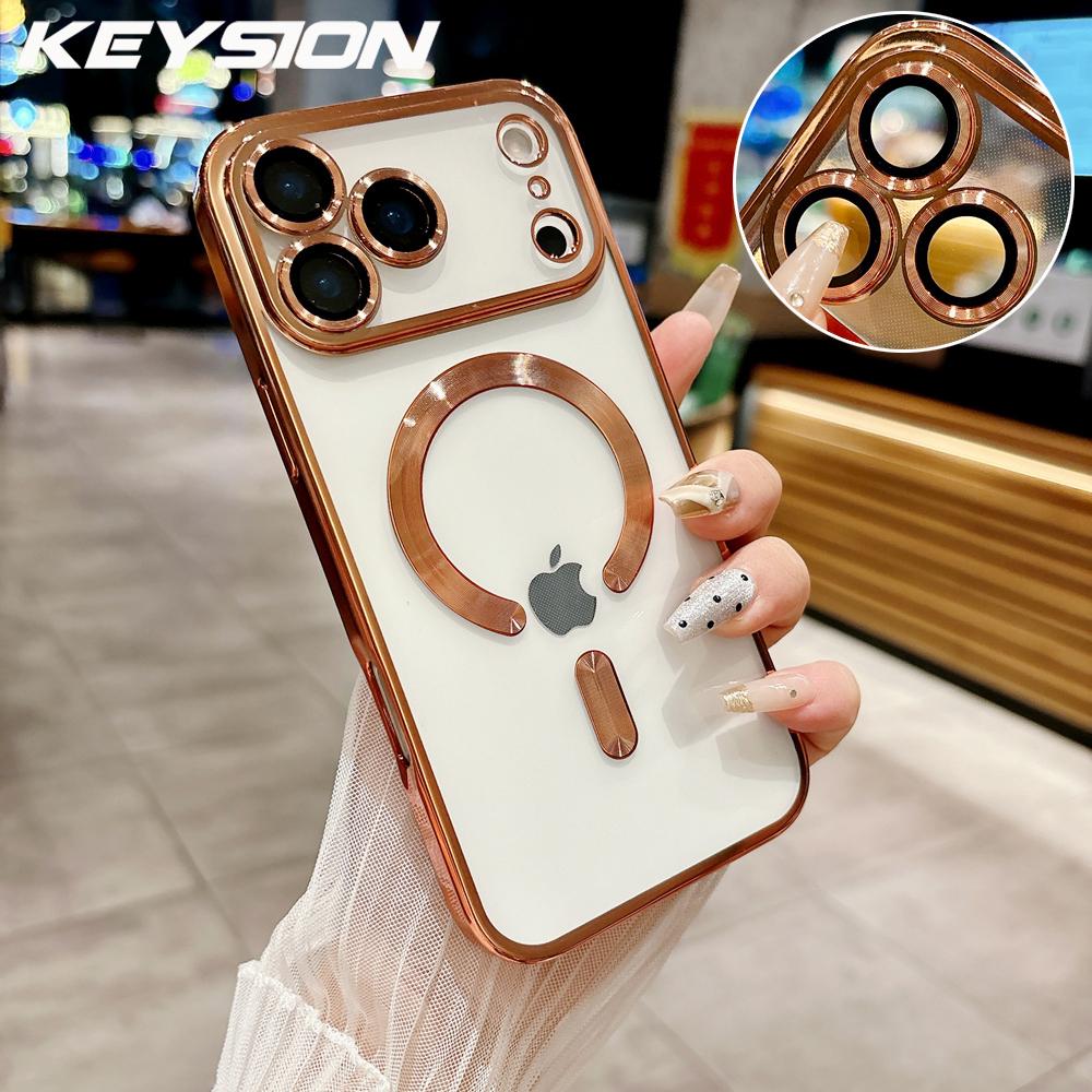 KEYSION Magnetic Plating Case for MagSafe for iPhone 17 Pro Max 17Air Transparent TPU Shockproof Phone Cover With Lens Protector