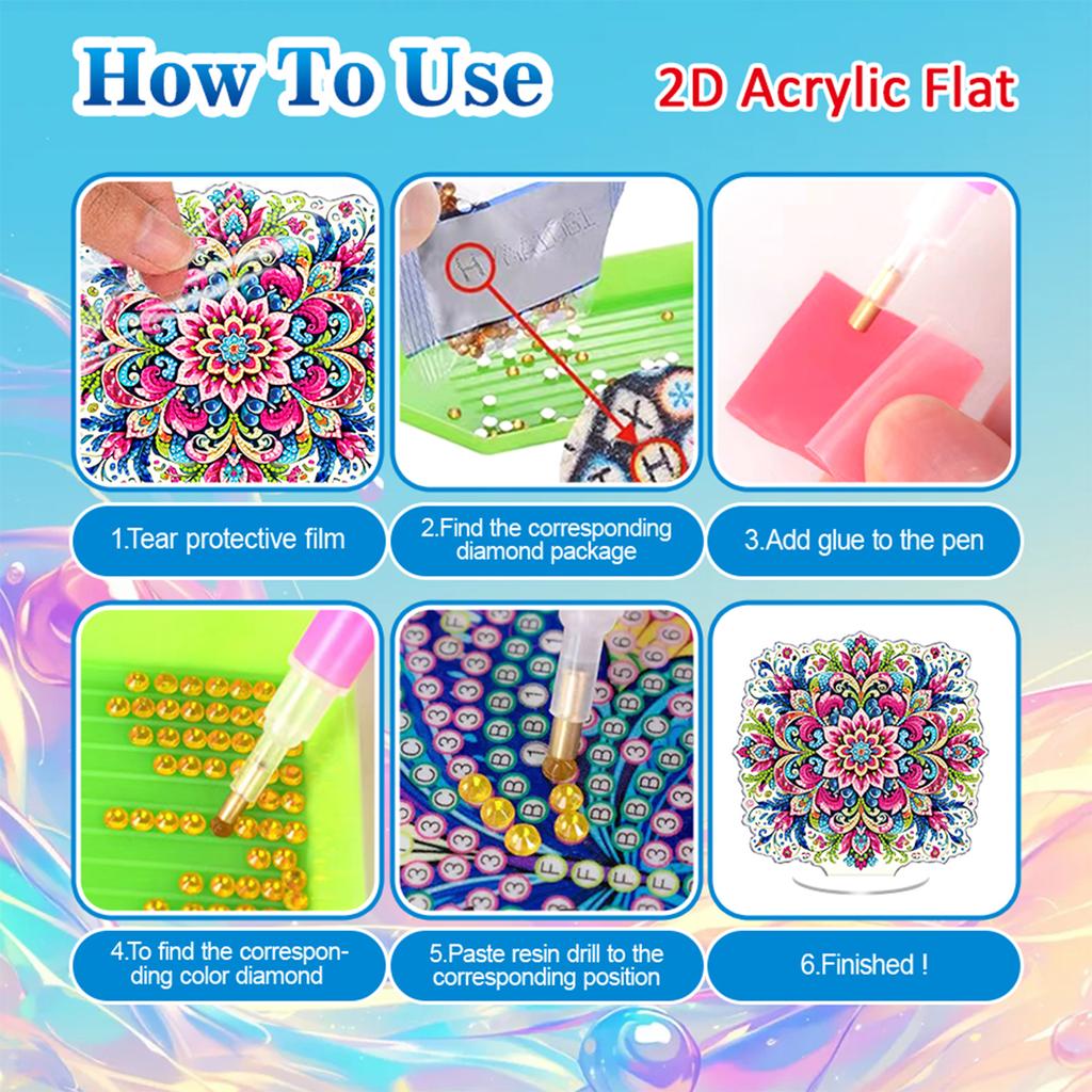 Flower DIY 2D Flat Acrylic Diamond Art Decorations Round Drill Crystal Art Craft Decoration for Adults Gift Home Decor