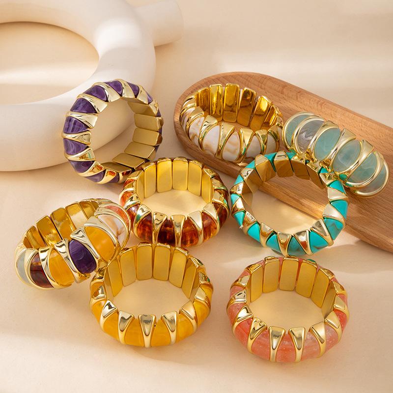 Colorful Tie Dye Acrylic Splice Beaded Stretch Bracelet Exaggerated Personality High Grade Hand Jewelry For Women