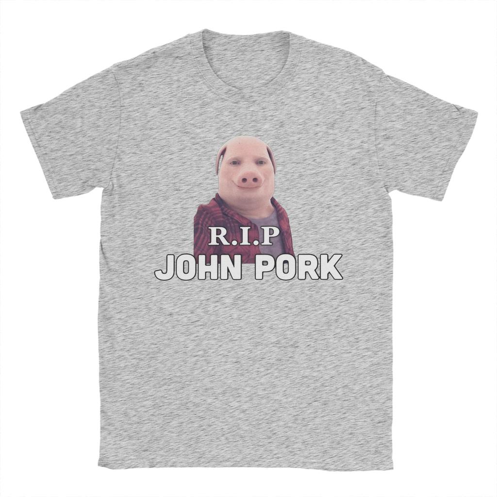 Men T-Shirts John Pork Funny Meme Casual Cotton Tees Short Sleeve T Shirt Crewneck Clothes Unique