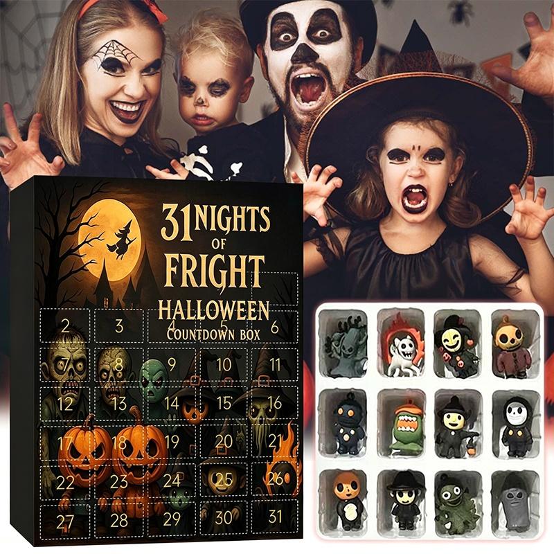Halloween Fright Countdown Box 7/15/31 Nights with Mini Spooky Figurines Perfect for Halloween Party Favors Kids Surprise Gifts