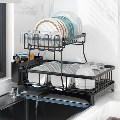Tableware Stand Dish Drying Rack Large Capacity Double-Layer Design Anti-Rust Coating