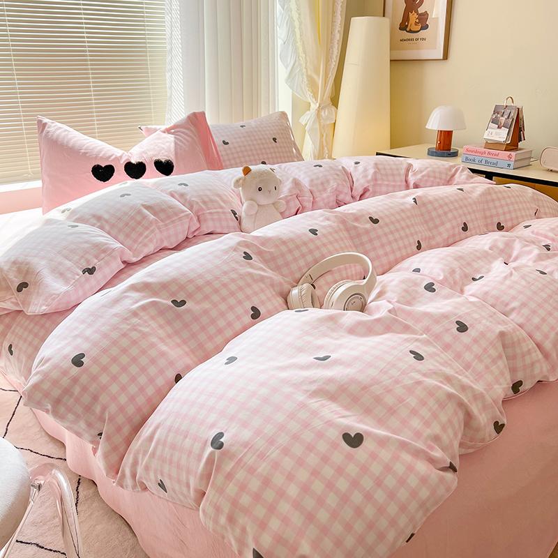 INS Solid Colour Minimalist Pattern Bedding Set For Adults Kids Pink Cute Fitted Sheet With Pillowcases Colorful King Queen Size