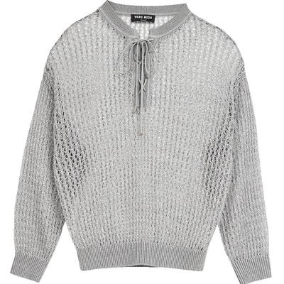 Metallic V-Neck Tie-Front Knit Sweater