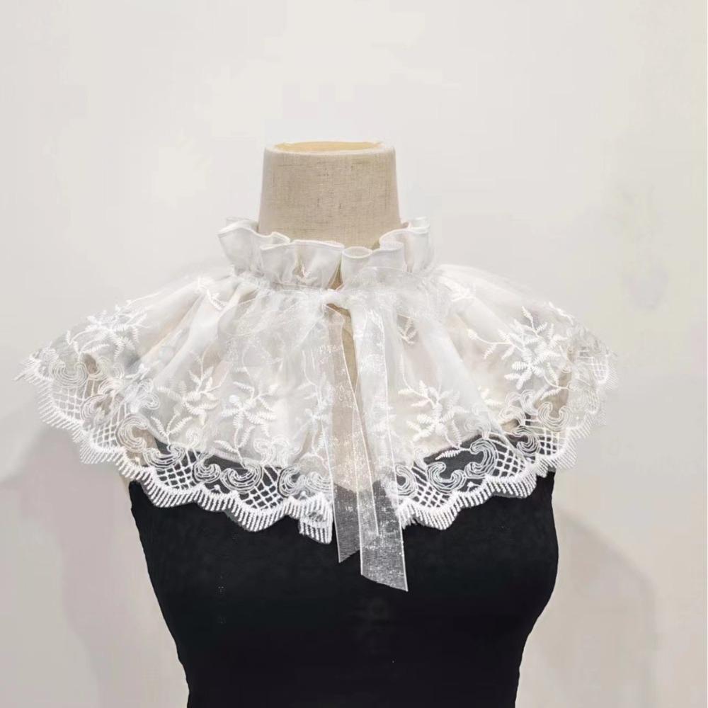 Small high collar Embroidered Lace Fake Collar Cape Small Shawl  Scarf Accessories белый