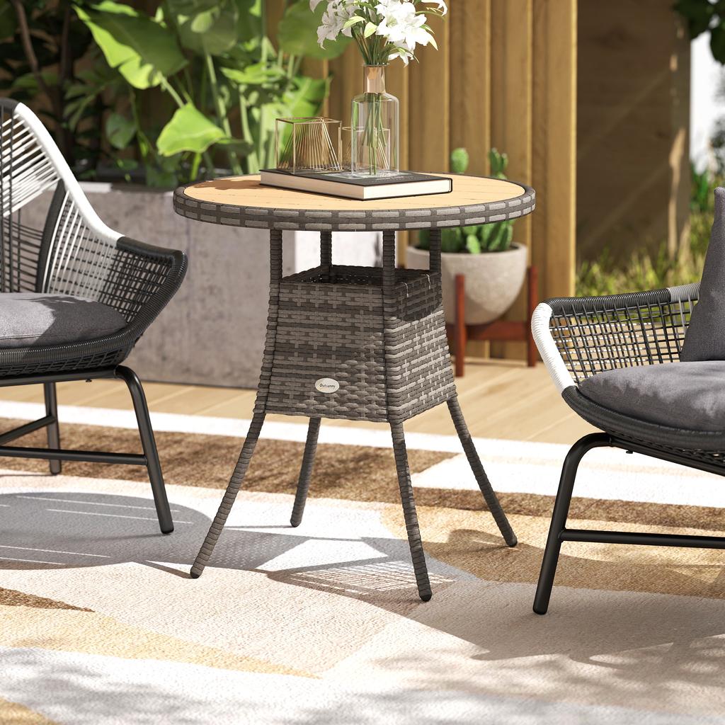 70 cm Wood-Effect Rattan Garden Table - Natural Wood Finish