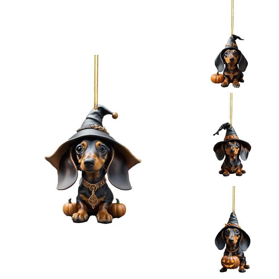 Adorable Pumpkin Sausage Dog Car Hanging Decor For Charming Vehicle Interior