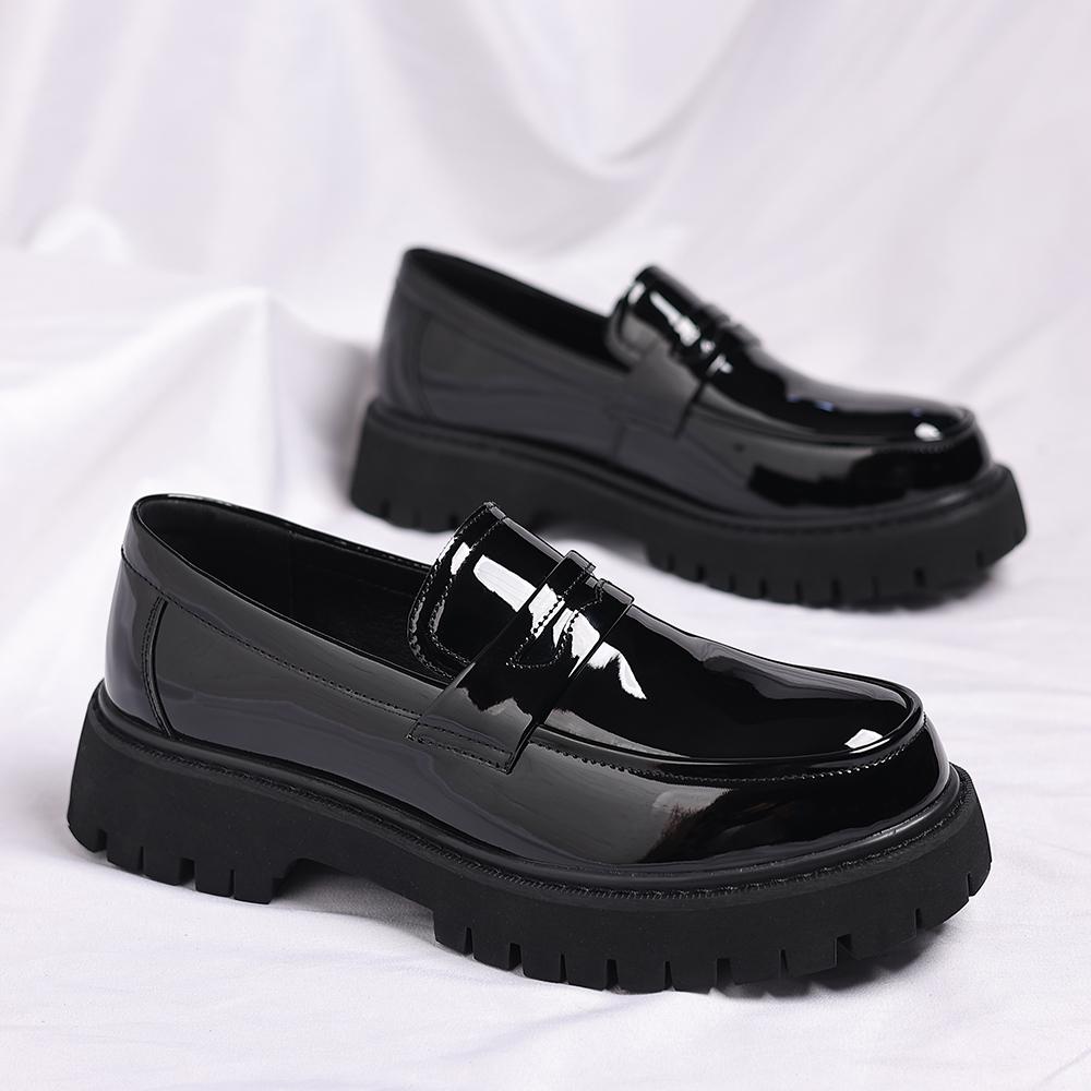 New Casual Men Thick Soled Loafers with Mirror Finish Simple Elegant Fashionable Business Oriented