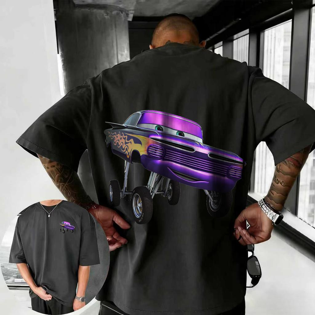 202526 Summer Disney Cars Lightning McQueen Cartoon Pattern 100 Cotton Printed Tshirt Comfortable Breathable Mens Clothing
