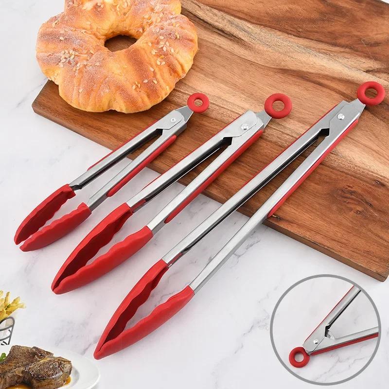 1/3Pcs Silicone BBQ Grilling Tong Salad Bread Serving Kitchen Tong Non-Stick Barbecue Grilling Cooking Tools with Joint Lock