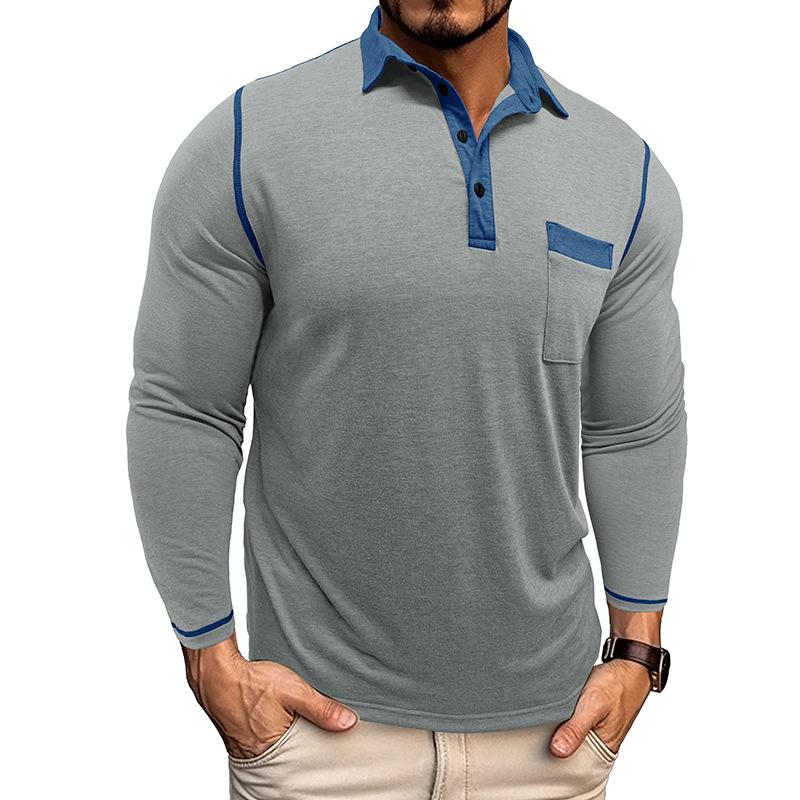 Men's Collared Polo Shirt Long-Sleeved Autumn Casual Sweatshirt Men's Plus Size T-Shirt Asymmetrical Design