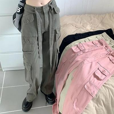 2024 Yeni Kadınlar Sıradan Moda Çok Pocket Sokak Giyim Kadınlar Uzun Pantolon Günlük Düz Bacak Pantolon