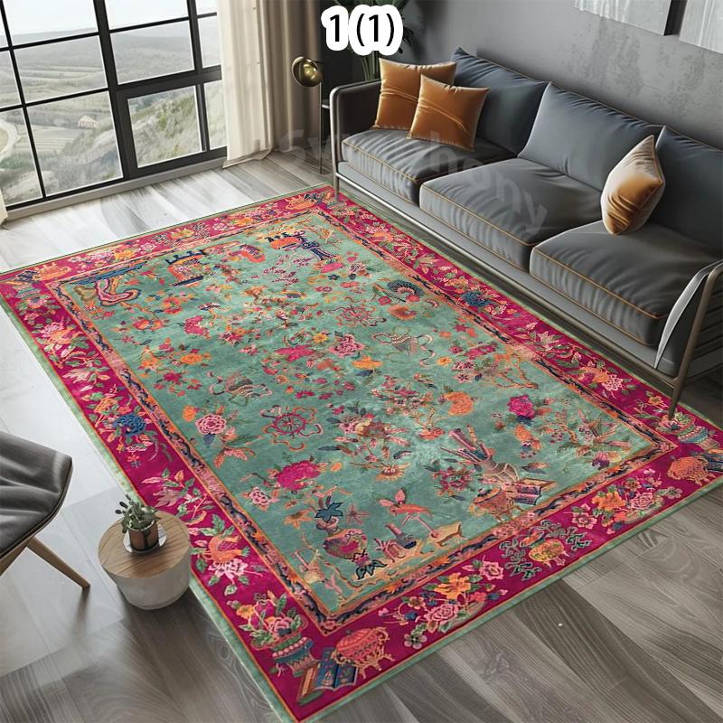 Boho Zielony Różowy Wzór Dywan Retro Miękki Duży Antypoślizgowy Dywan do Salonu Zmywalny Dywanik Obszarowy Vintage Kwiatowa Mata Podłogowa do Sypialni