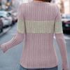 Ladies Autumn Winter Long Sleeve O Neck Ribbed Color Block Loose Pullover T Shirt Top