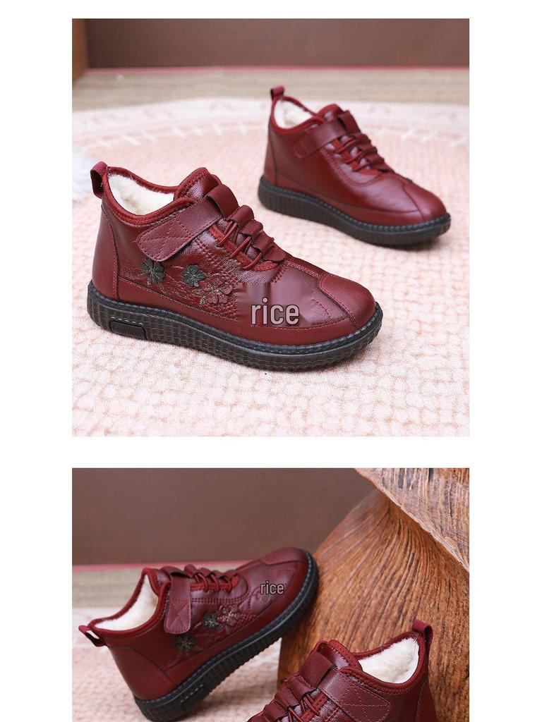 Women's Fleece-Lined Slip-On Winter Boots - Non-Slip and Warm Cotton Shoes for Middle-Aged and Elderly