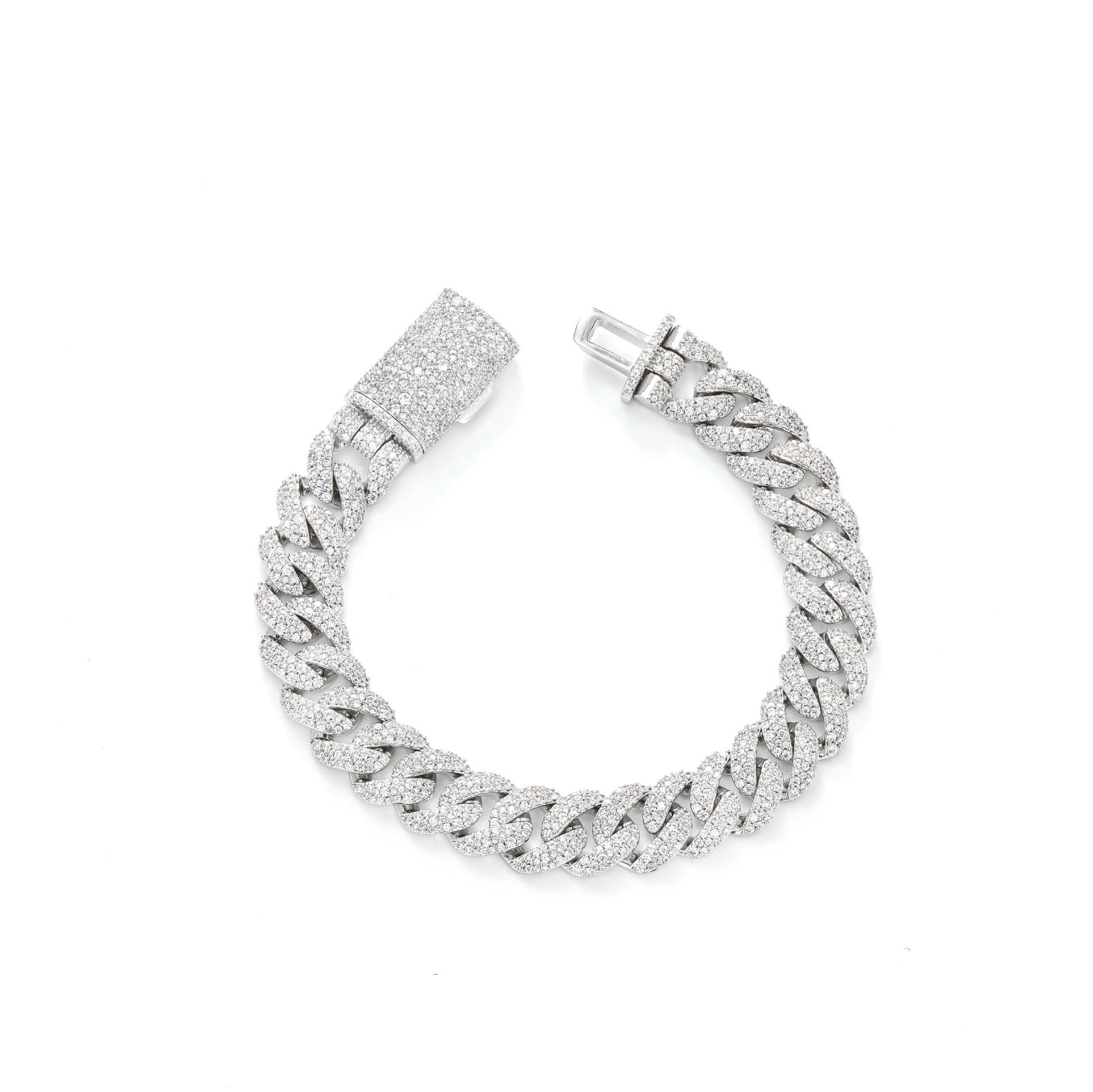 

European and American hip hop 11mm full of bubble cuban chain bracelet street hiphop rap zircon bracelet jewelry bracelet 7inch (length about 18cm)
