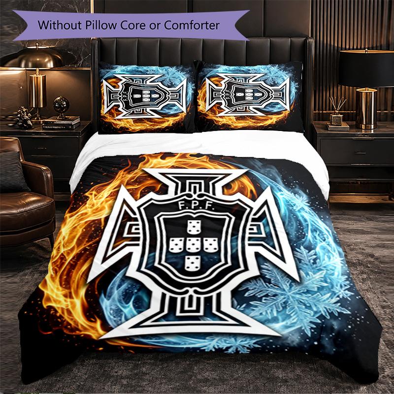 Portugal Football Pattern 3 Pieces Bedding Set Soft Microfiber Duvet Cover with Pillow Cases for Bedroom