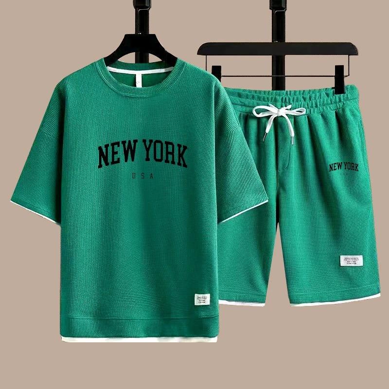 New York Trička Krátké kalhoty 2dílný oblek Pánské Letní móda Krátký rukáv Tepláková souprava Set Šortky Dámské Streetwear Tričko Topy
