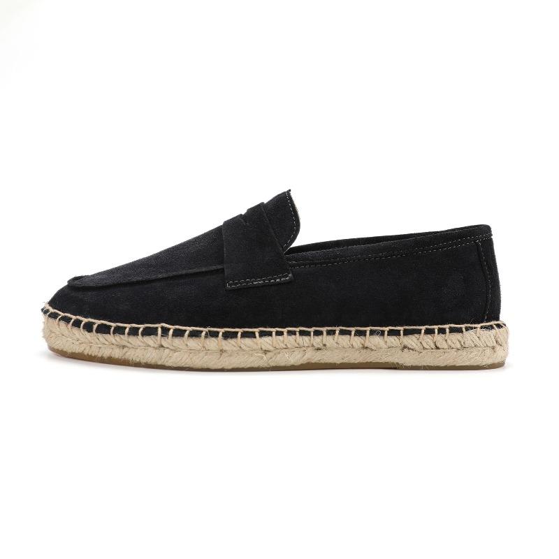 LUXSOLE Men's Jute Espadrilles Slip On Loafers Cow Suede Leather Casual Shoes