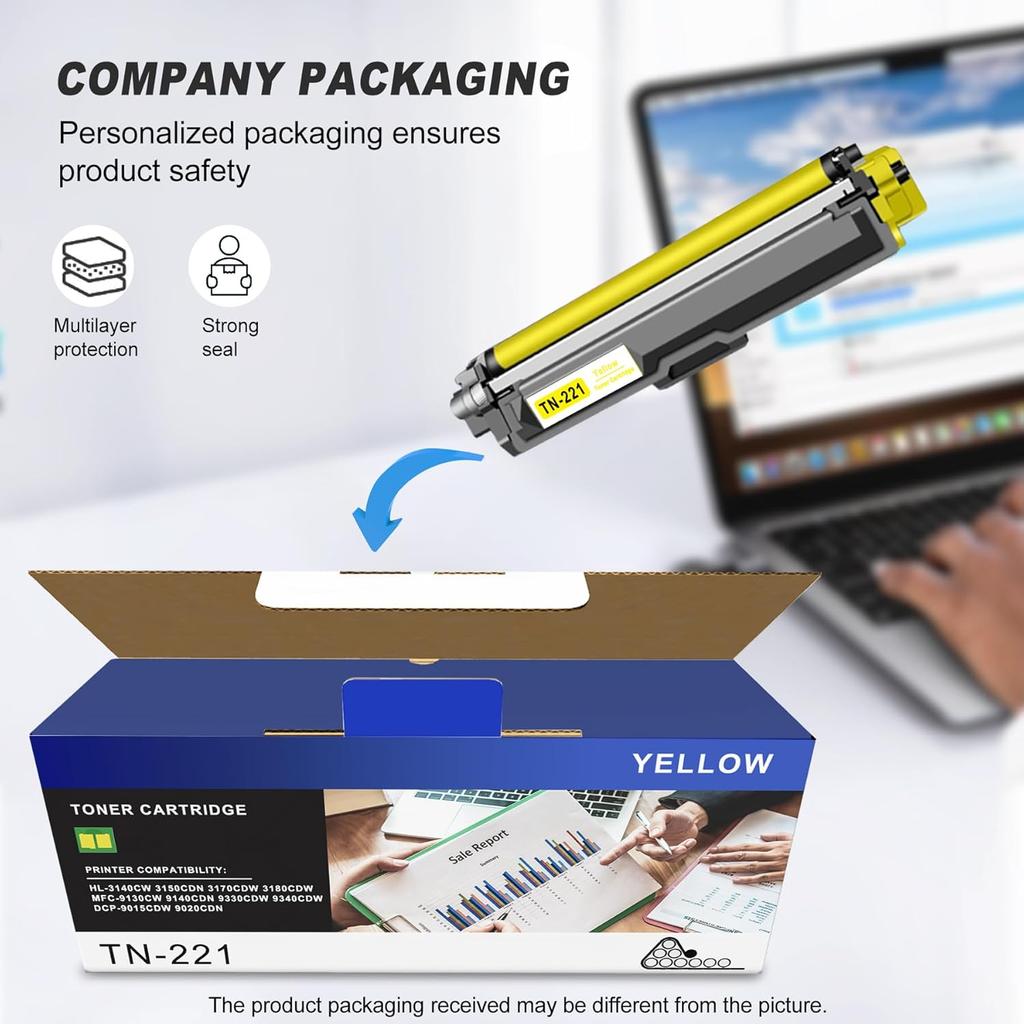 Pack of 1 TN221 Yellow Toner Cartridge (with chip) High Yield Replacement for Brother HL-3140CW 3150CDN MFC-9130CW 9140CDN DCP-9015CDW 9020CDN