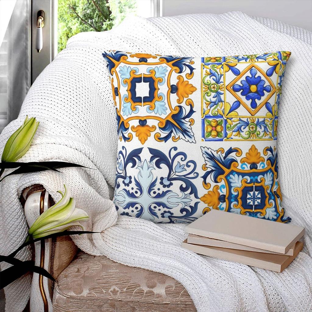 Copy Of Sicilian Tilesmediterraneanmosaicornamental Square Pillowcase Pillow Cover Cushion Throw Pillow for Home Living Room