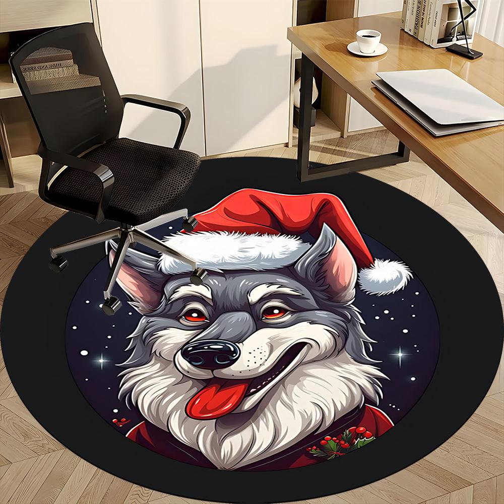 1PC Christmas Wolf Office Round Area Rug, Mat Suitable ForOffice, Under Office Chairs Bedroom Living Room Home Decor, Room Deco