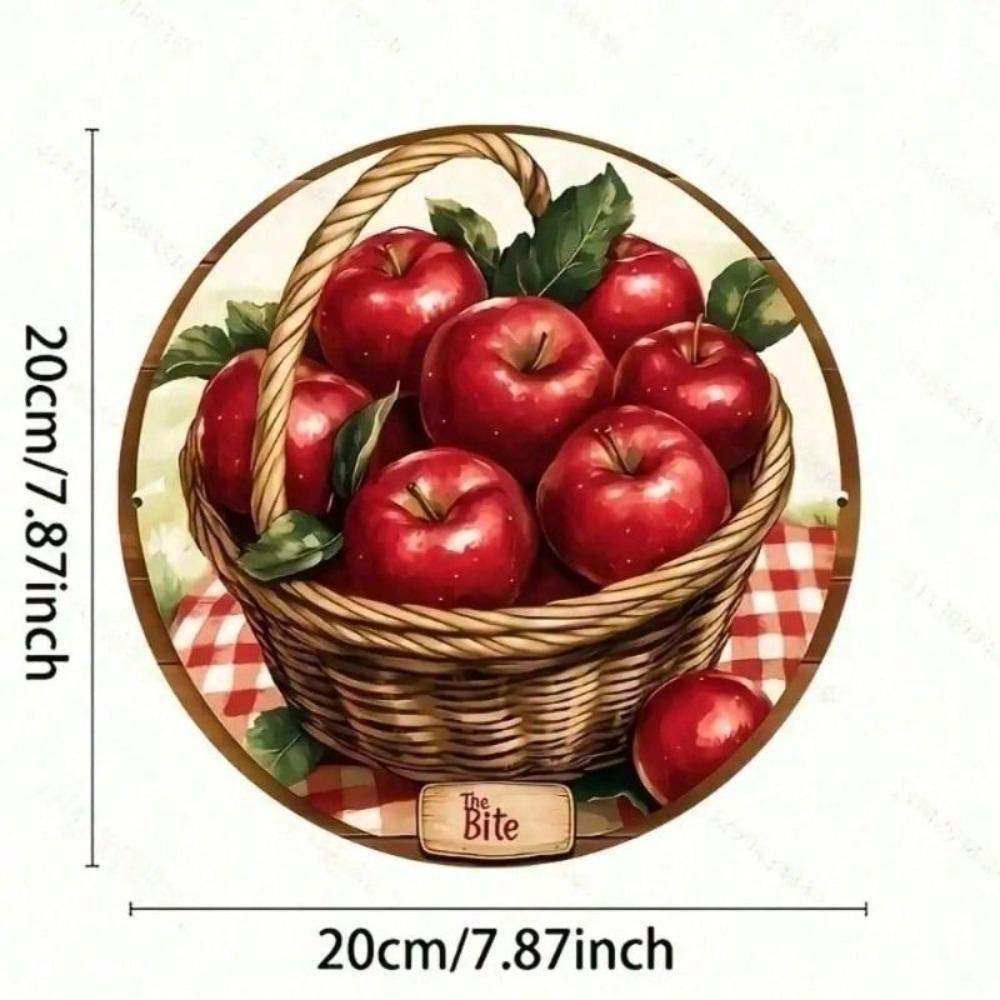 Vintage Metal Art Basket of Apples Wall Decor Kitchen Home 20x20 Cm