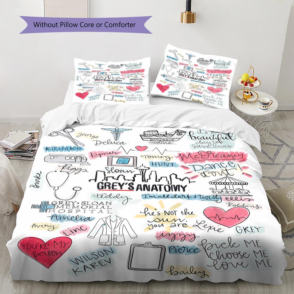 Biancheria da letto con motivo Grey's Anatomy, Set copripiumino Copripiumino Federa Regalo di Compleanno per la Casa (1 * copripiumino + 2 * federa, senza nucleo)