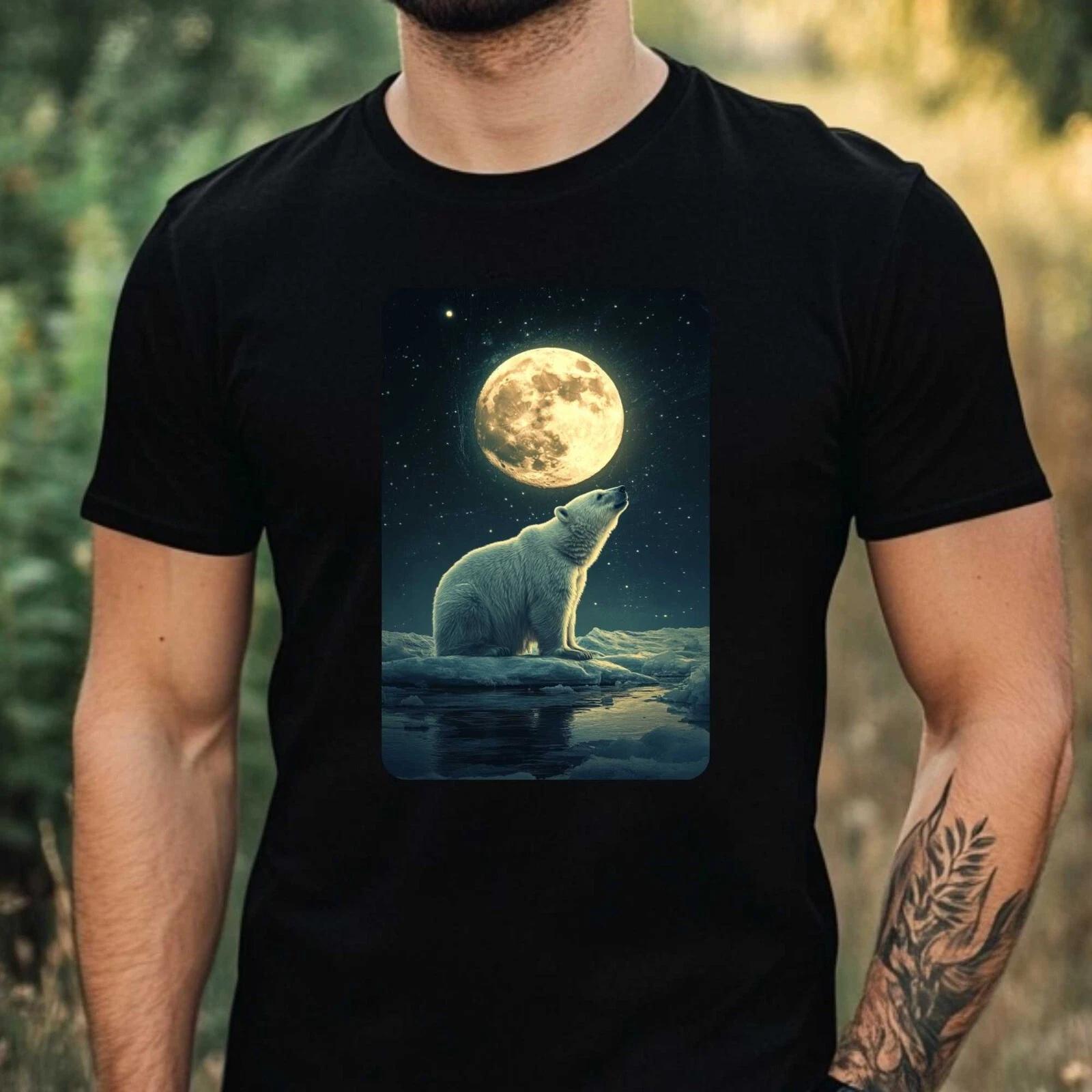 T-Shirt Herren Eisbär an Vollmond Motiv Baumwolle Größe XS bis 5XL XXXL