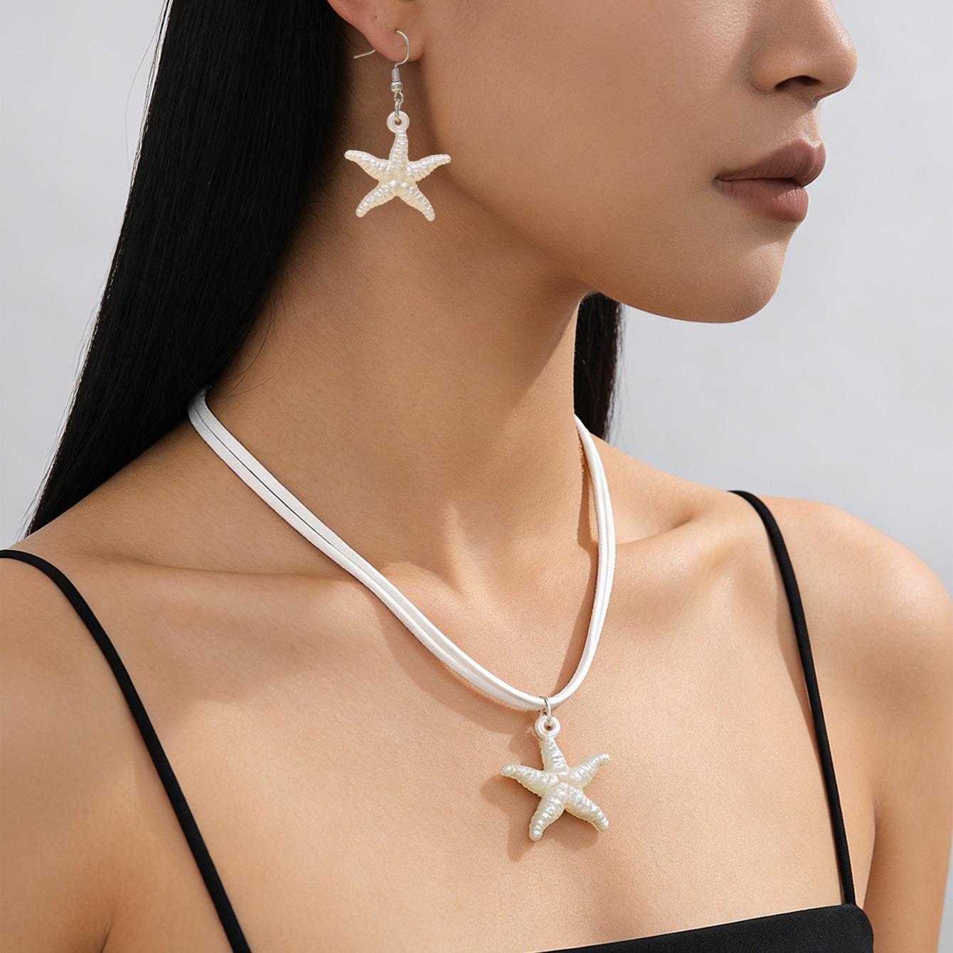 New Beach Bohemian Starfish Pendant Earrings Ocean Versatile Personality Necklace Women s Jewelry Set