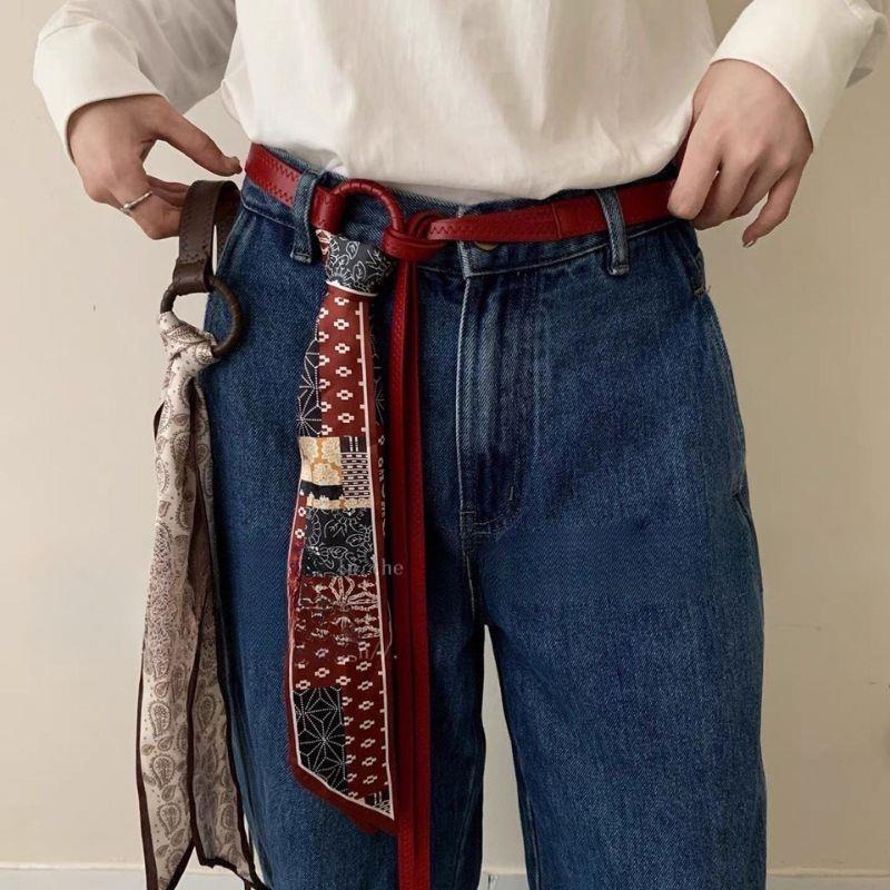 Vintage Rot Schwarz Khaki Hip Hop Dünner Gürtel Dekorative Taille Gürtel Punk Bandana Seidenschal Ledergürtel Für Denim Jeans Frau