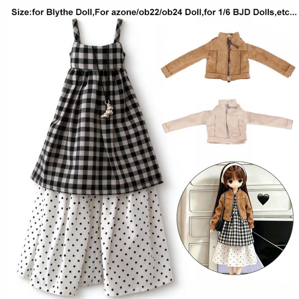 Winter Plaid Cami Dress Fashion Polka Dot Dress for Blythe Doll/For azone/ob22/ob24 1/6 BJD Doll