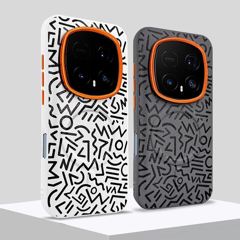 Plain Leather Painted Graffiti Phone Case for Honor Magic 8 RSR Huawei Magic8 Pro Air Magnetic Suction Shockproof Edge Cover