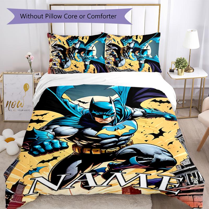 3pcs Custom Name Batman Bedding Set Duvet Cover Closure Includes 1 Duvet Cover & 2 Pillowcases for All Seasons Bedroom Decor