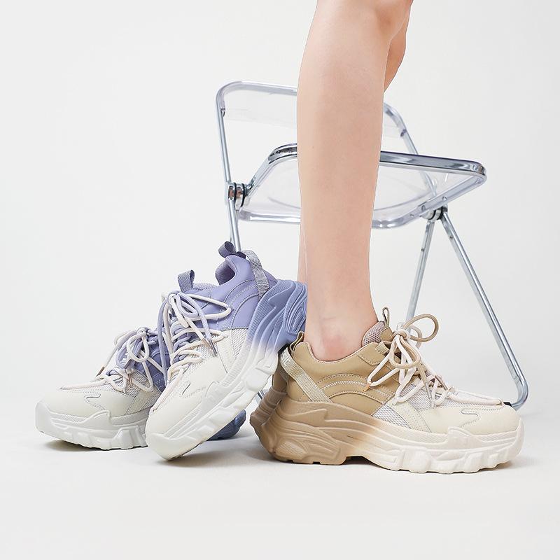 Spring dad shoes women's new thick sole height gradually change purple contrasting color casual versatile women's shoes sports shoes
