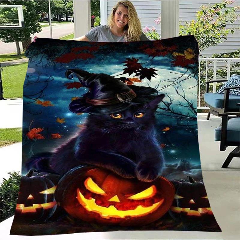 Gato misterioso, gato satanás cobertor fofo quente macio pelúcia sofá capa cobertor quadrado cobertor de viagem (Padrão personalizável)