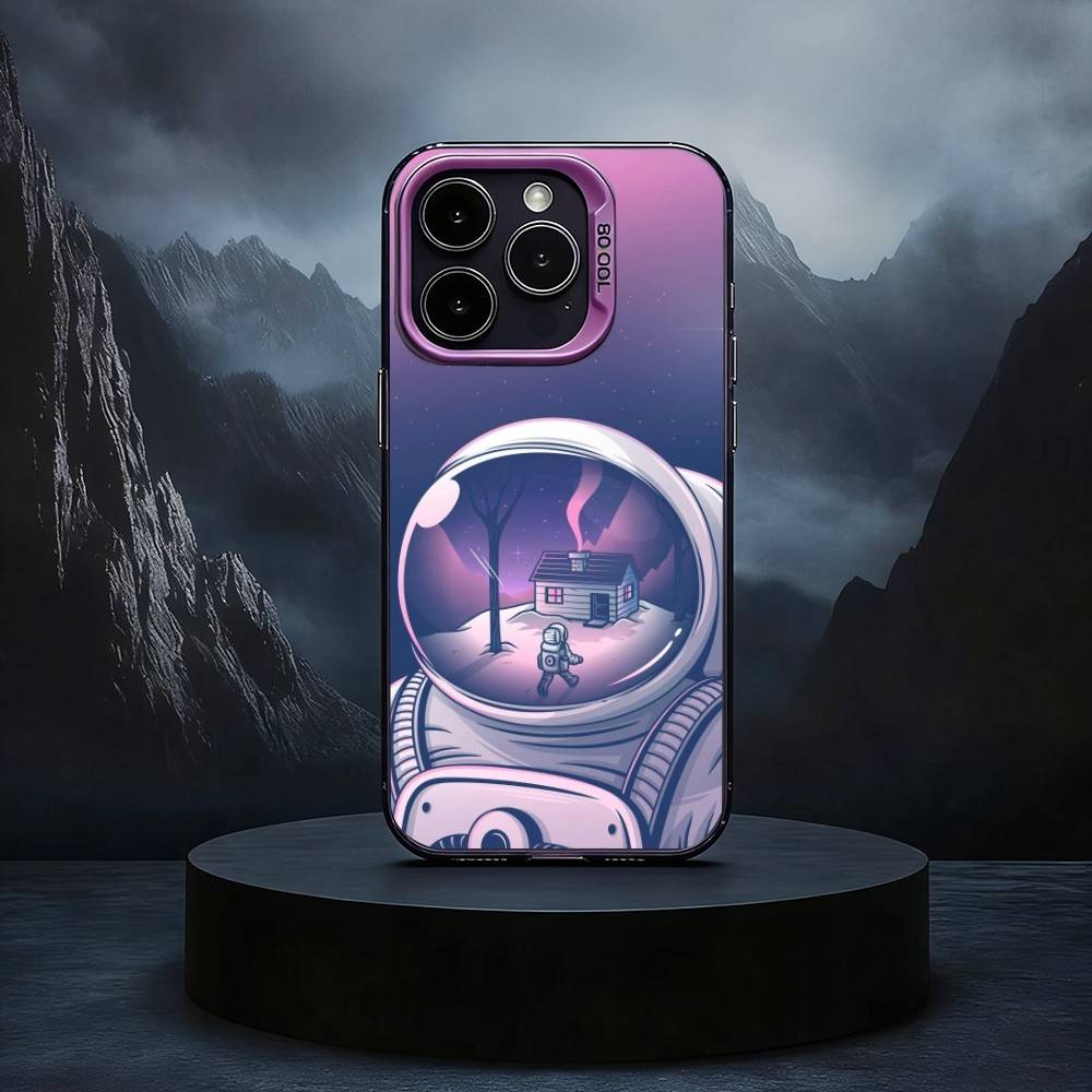 Cartoon Astronaut Cute Phone Case For iPhone17,16,15,14,13,12,11 Plus,Pro Max Black Candy silver phone case
