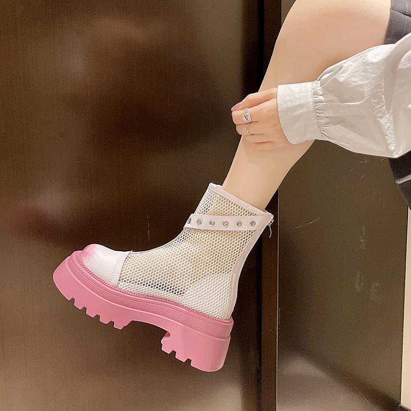 Hollow Martin boots women's summer thin breathable mesh boots single boots new sweet and cool thick-soled heightening short boots